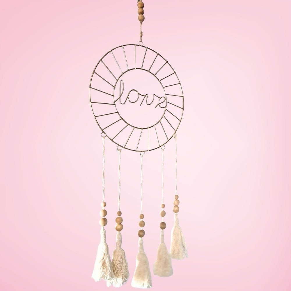 Love Wall Decor Gold Metal Hoop Dream‎ Catcher Wood Beads Boho Tassels
